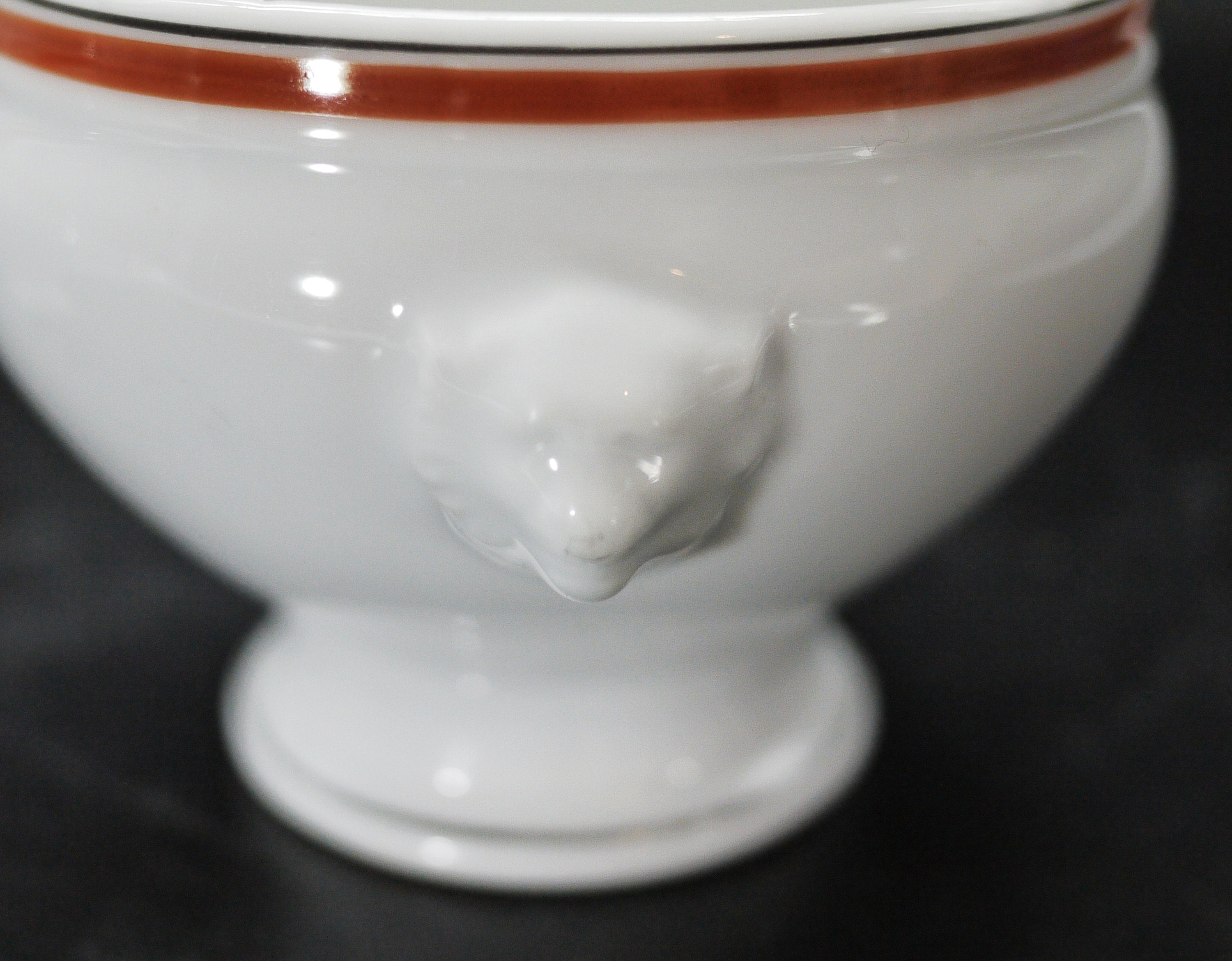 French Onion Soup Bowls set with Lion Heads by Porcelain D'Auteuil