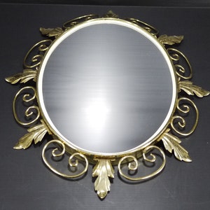 Vintage Gilded Metal Mirror With Vine Leaves