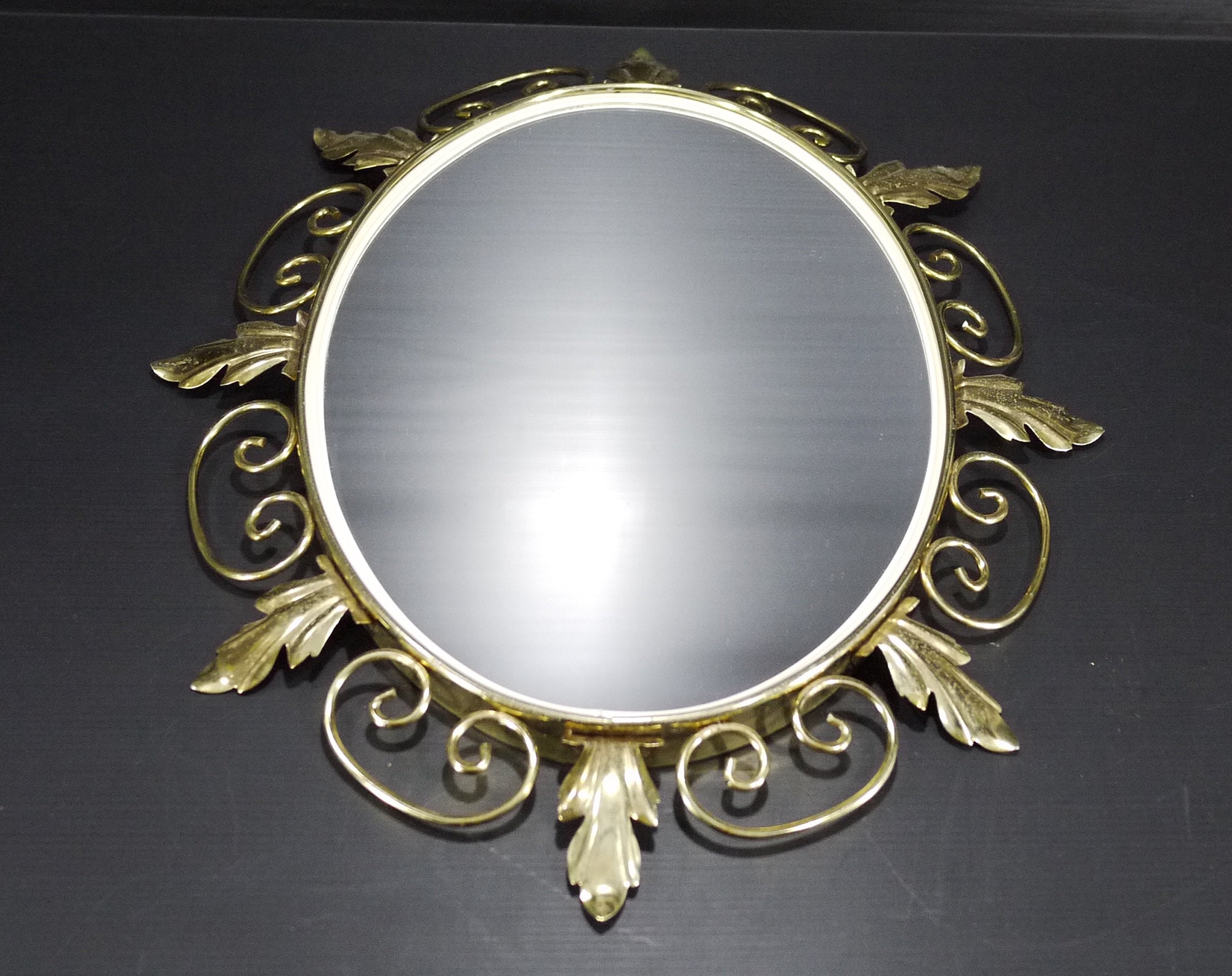 Vintage Gilded Metal Mirror With Vine Leaves