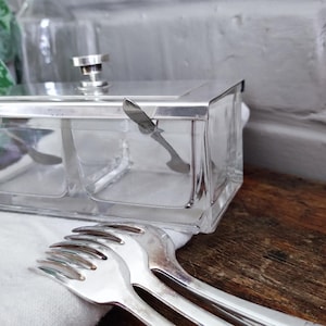 Art Deco Glass Condiment Server with Spoons or Jam Jar with Silver Plated Lid by Wellner DRP