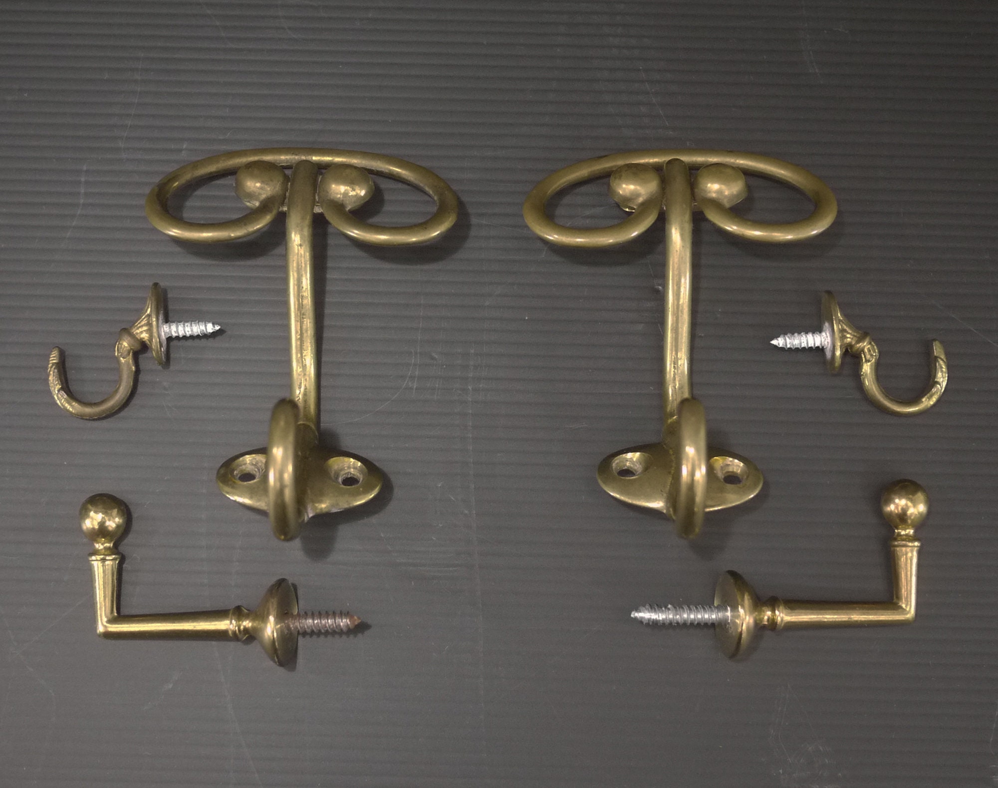 French Vintage Brass Hardware, Ornate Coat Hooks, Curtain Tie Back