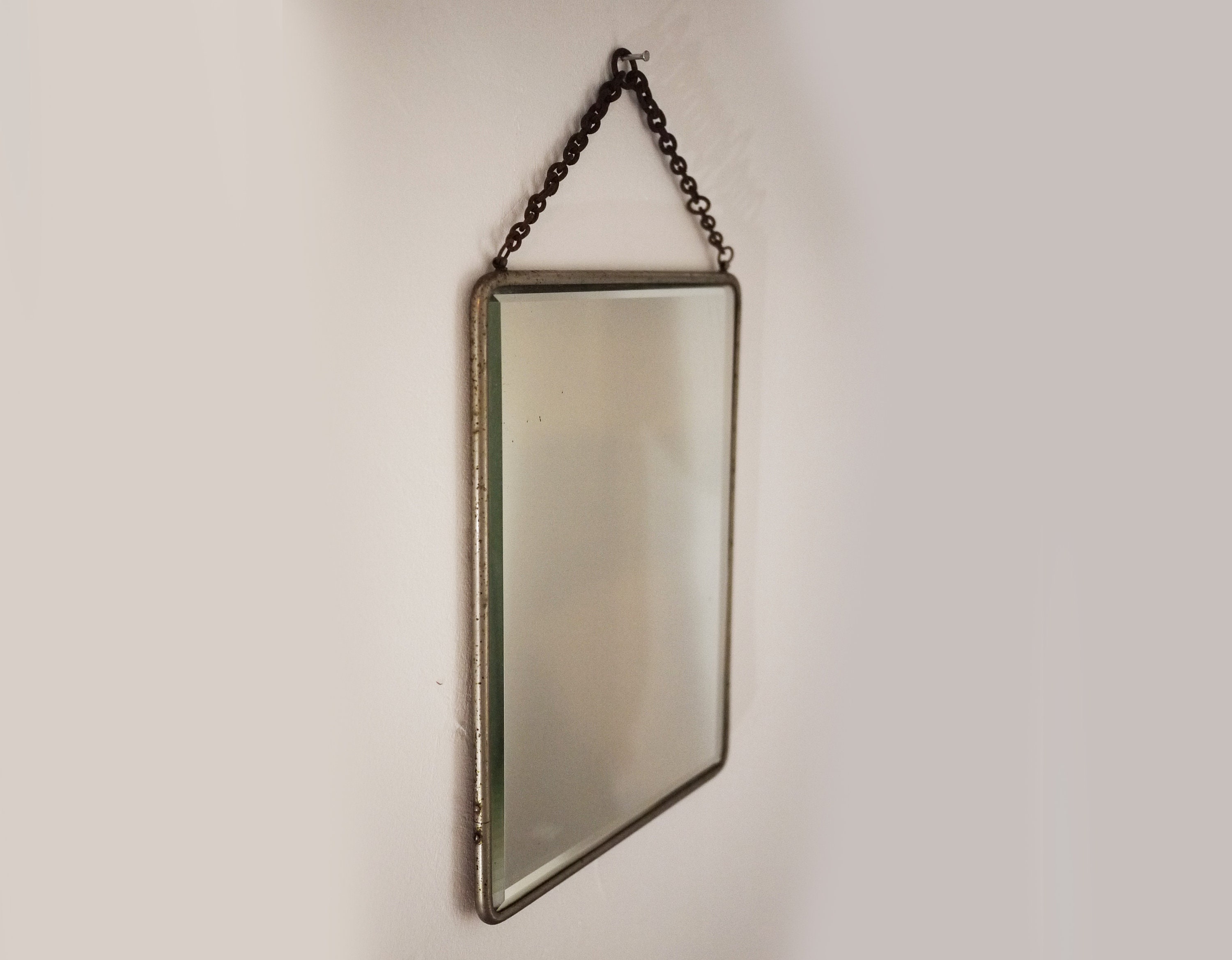Antique French Barber Shop Beveled Wall Mirror