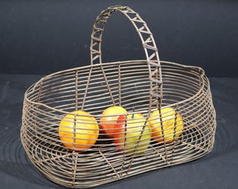Rustic French Wire Harvest Basket - Antique Farmhouse Garden Trug