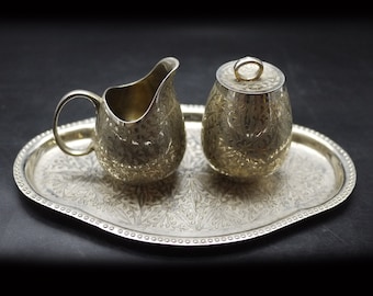 Silver Plated Brass Indian Sugar Creamer On Tray