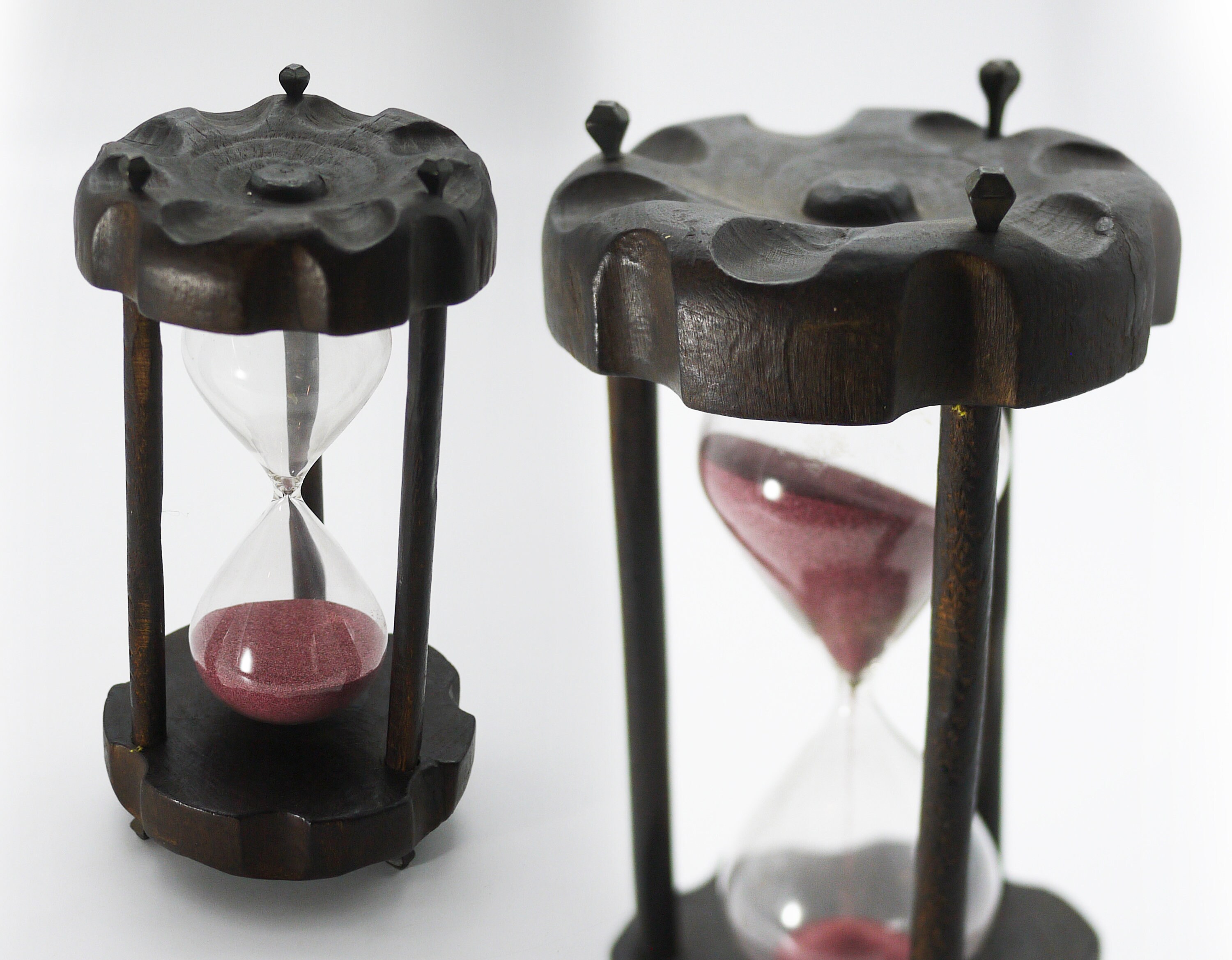 Vintage Large French Wooden Hourglass Timer
