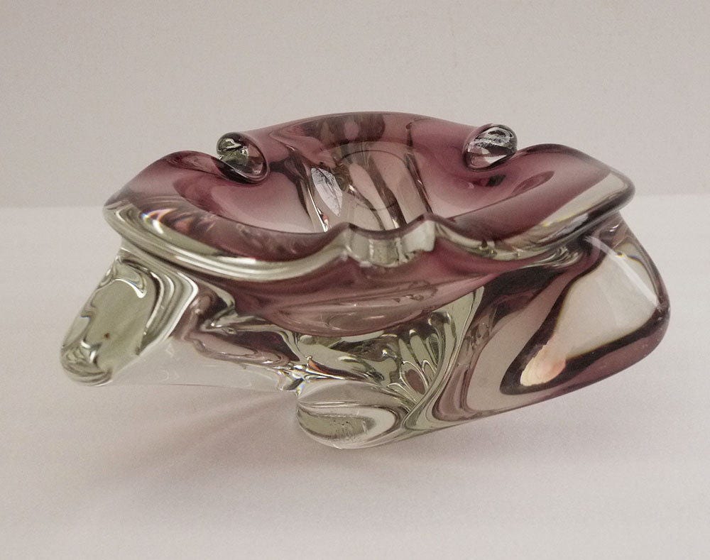 Murano Glass Ashtray, Vintage Purple Murano Glass Bowl Biomorphic Cigar