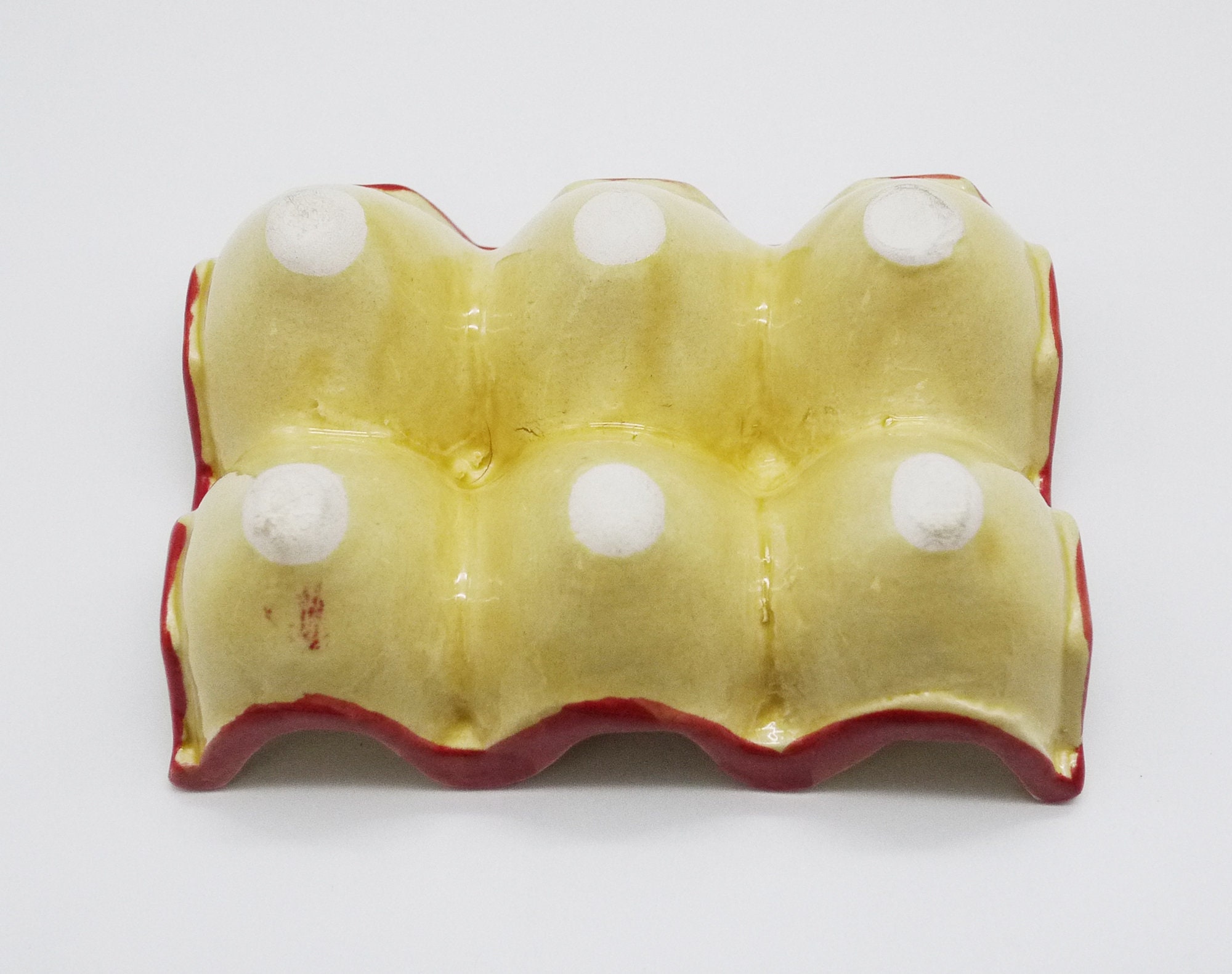 French Ceramic Egg Tray, Vintage Hand Painted 6 Cup Egg Carton, Provence Kitchen