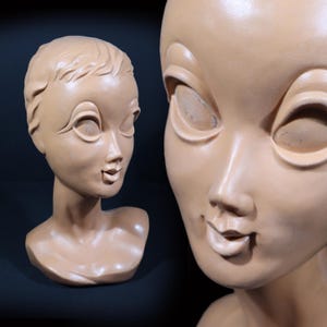 Mannequin Twiggy Model Head Vintage Display Hat Stand French Parisian Shop Decor
