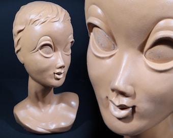 Mannequin Twiggy Model Head Vintage Display Hat Stand French Parisian Shop Decor