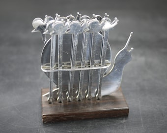 Art Deco Chrome Cocktail Fork set - Decorative French Aperitif Sticks Holder