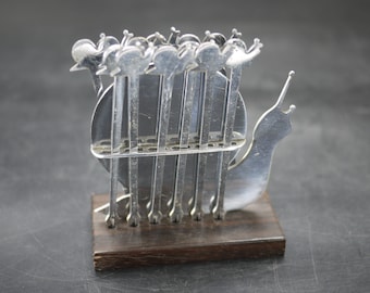 Art Deco Chrome Cocktail Stick Set, Snail Cocktail set