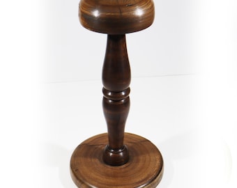 French Antique Wooden Hat Display Stand, Turned Wood Large Wig Stand Hat Display