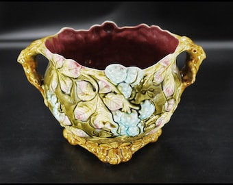 Antique French Centerpiece Planter Pot Majolica Cache Pot Frie Onnaing Decorative Planter