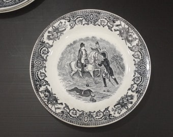 Antique Ironstone Napoleon Plate in Black Transferware by Mouzin Lecat Nimy
