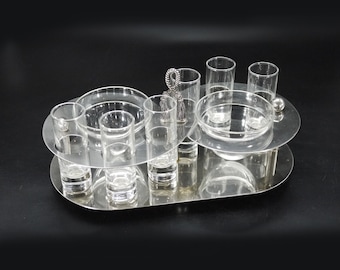 French Silver Plated Caviar & Vodka Serving set Vintage Glass and Silver Caviar Accessories