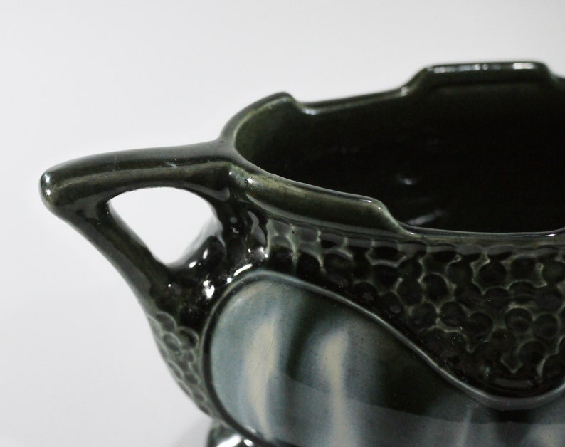 English Art Deco Jardiniere Green Majolica Glazed with Handles