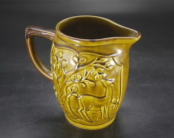 French Green Majolica Pitcher Vintage Decor Wine Jug Rustic Barware