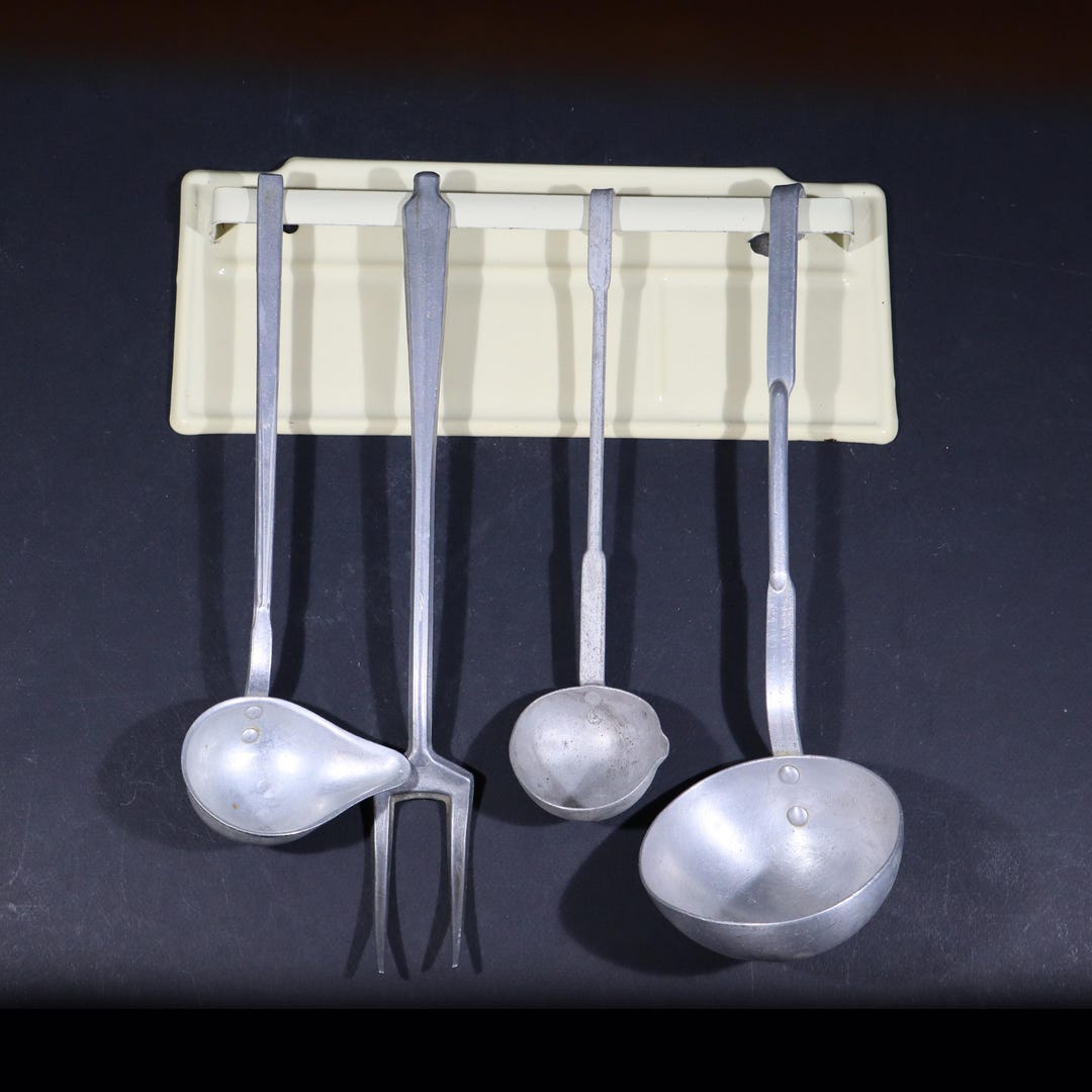 Enamel Spoon Rack Vintage French Cream Enamel Kitchen Utensil Rack Towel Holder Pot ...