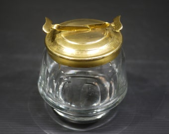 French Vintage Glass Sugar Bowl with Sprung Tongs