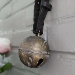 Antique French Bronze Farm Bell with Leather Strap