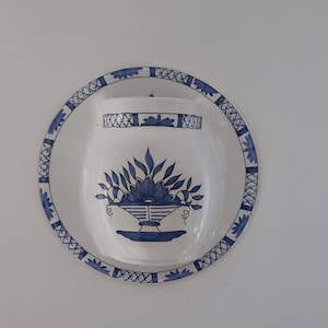 French Ceramic Wall Planter Vintage Blue White Wall Pocket Vase Wall Hanging Decor