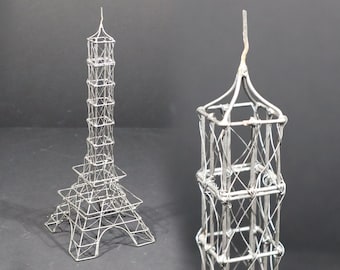 Vintage French Wire Eiffel Tower Desk Sculpture Industrial Office Decor Statue