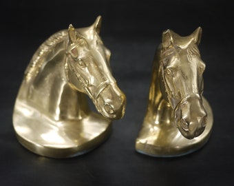 Vintage Brass Horse Bust Sculpture Bookends