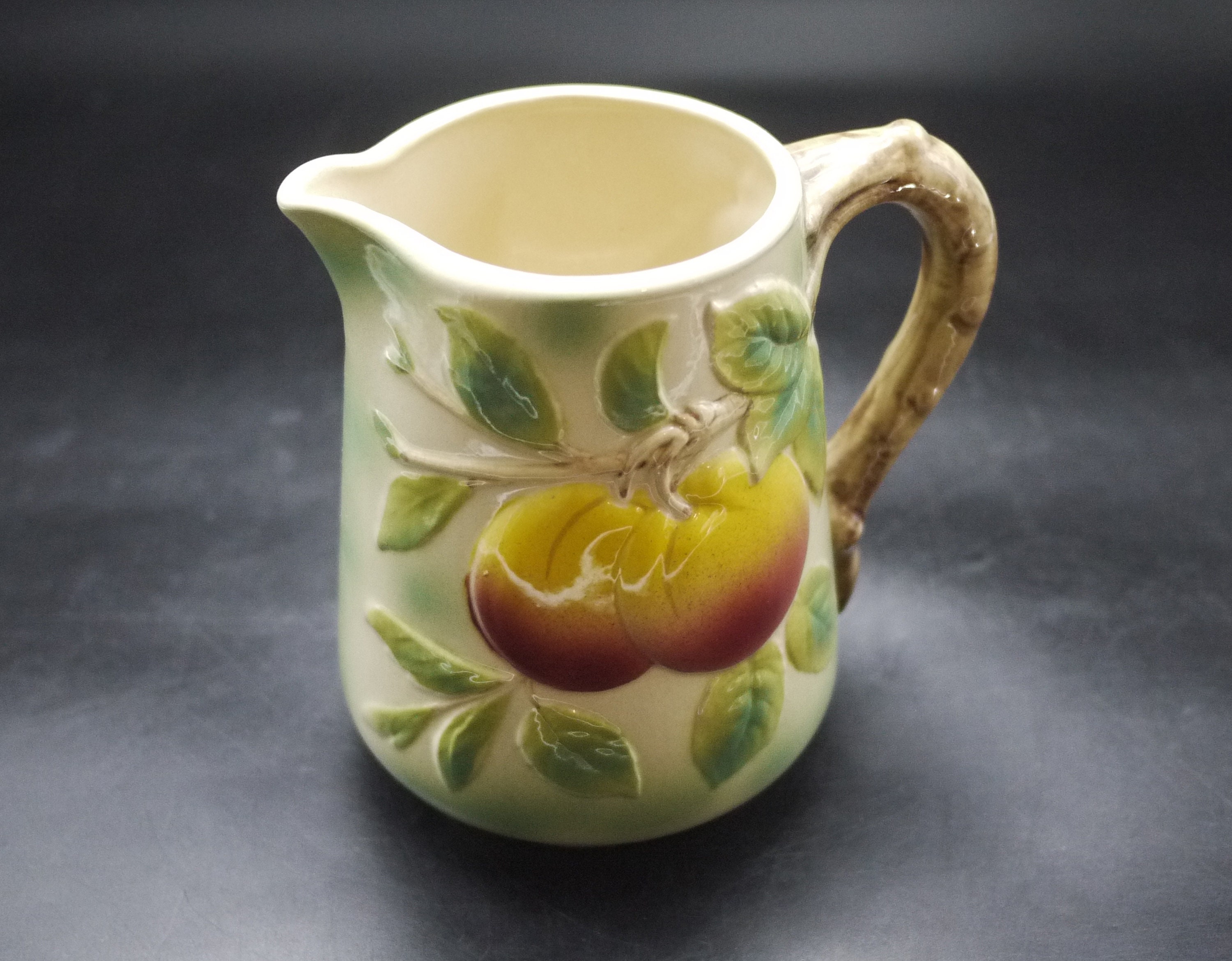 Antique St Clement Majolica Large Peaches Pitcher