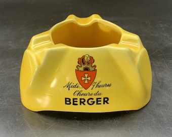 Vintage Ceramic Berger Ashtray in Yellow 1950s French Advertising Decor