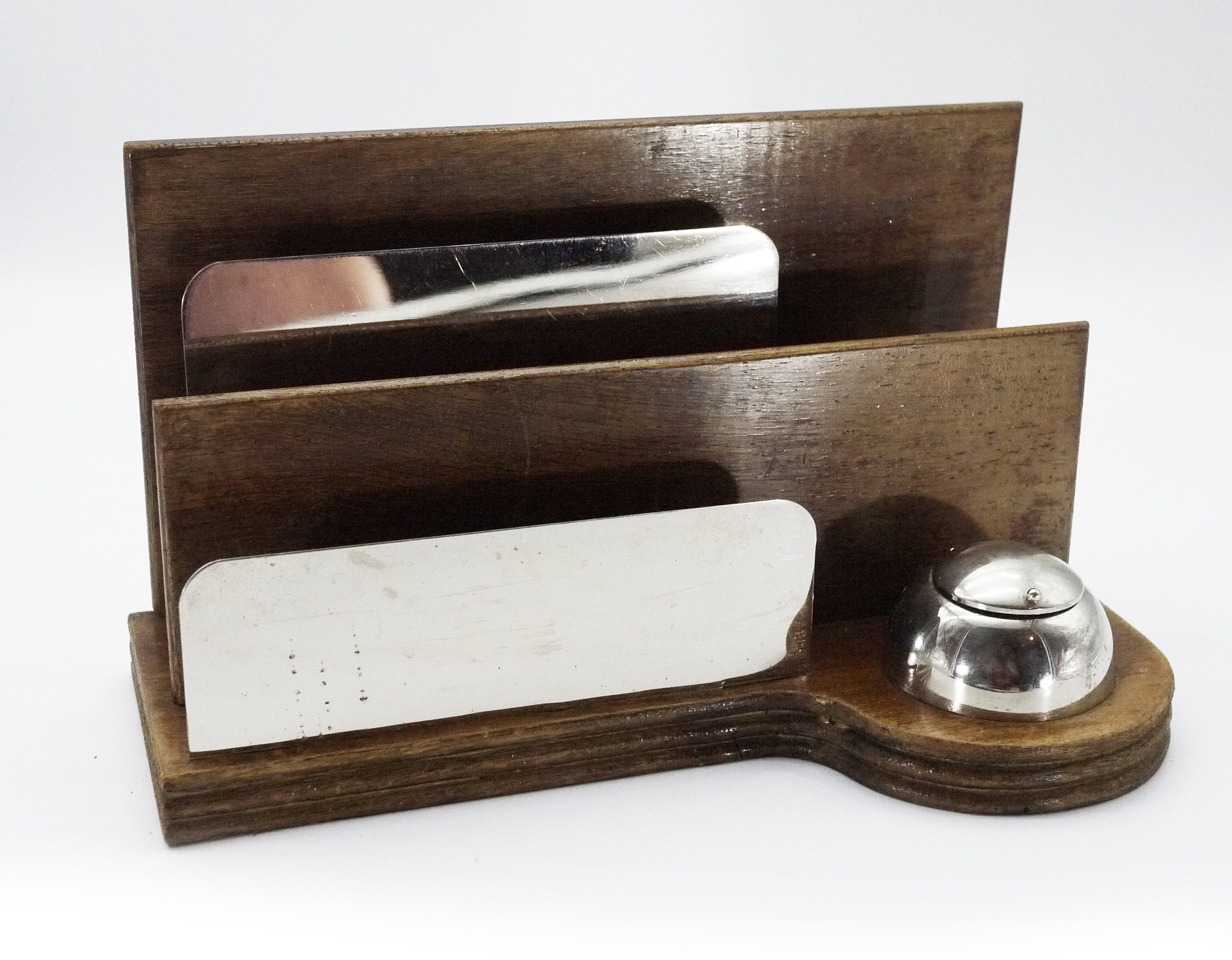 Art Deco Modernist Wood Chrome Desk Accessory Letter Holder