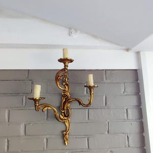 French Rococo Gilt Bronze Wall Sconce Vintage Louis XV Style With 3 Lights