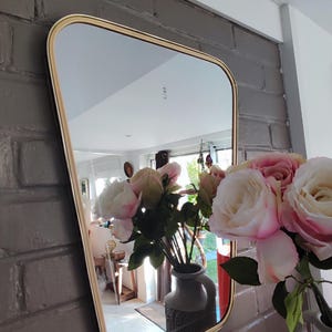 French Asymmetric Brass Wall Mirror, 1960s Rockabilly Decor image 3