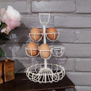 Vintage French Egg Holder Stand in White Wire