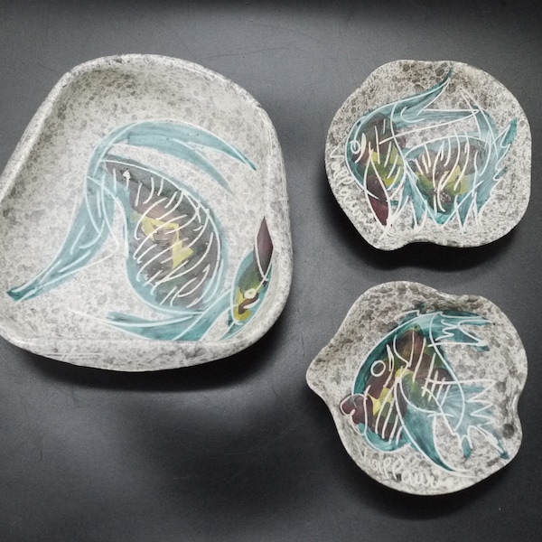 Vallauris Borty Bowl and Dish Set. Freeform Ceramic