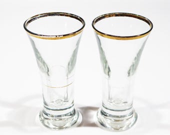 French Art Deco Pastis Glasses set with Gold Rim, Vintage Pair of Drink Glasses