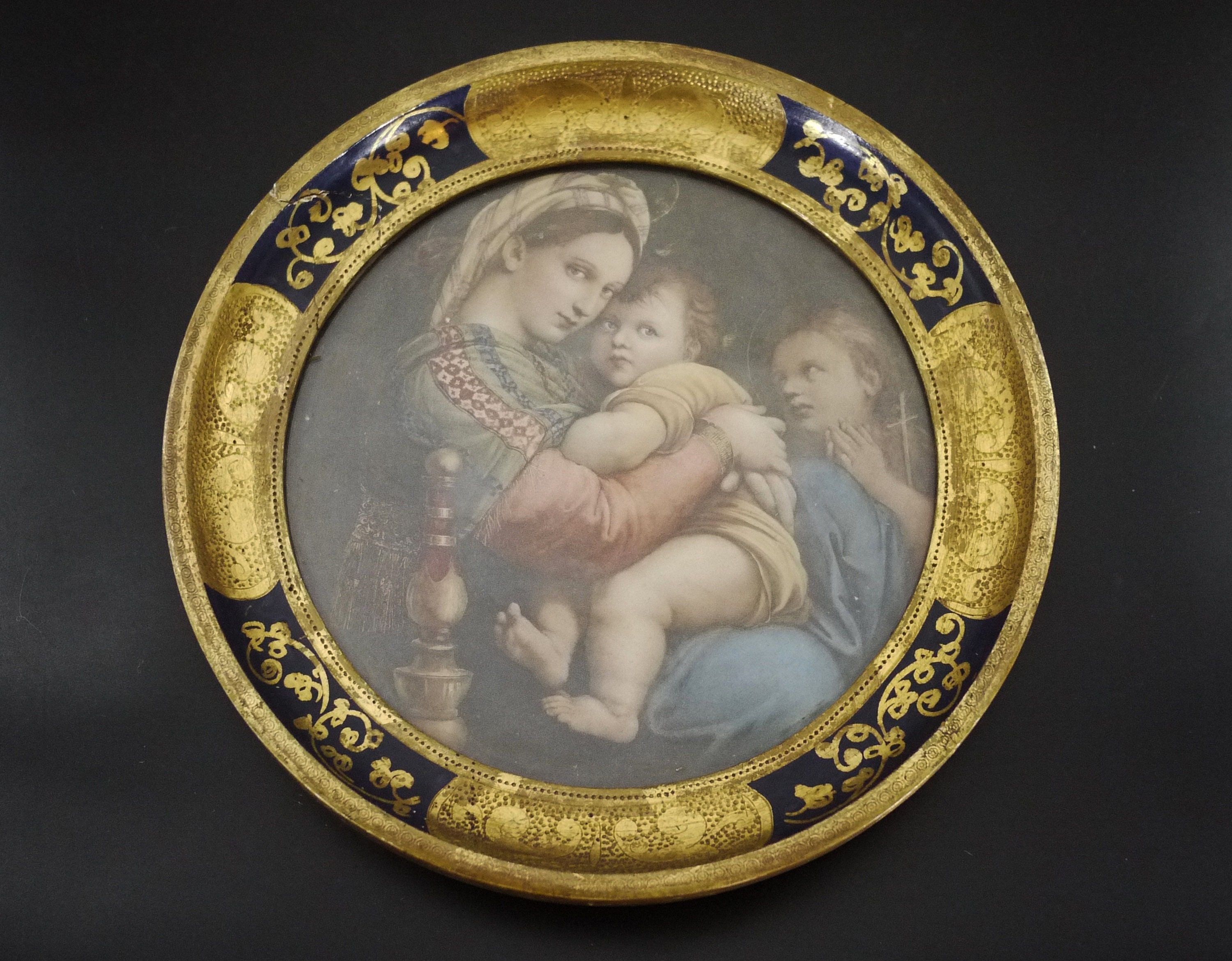 Antique Madonna Of The Chair By Raphael With Florentine Frame