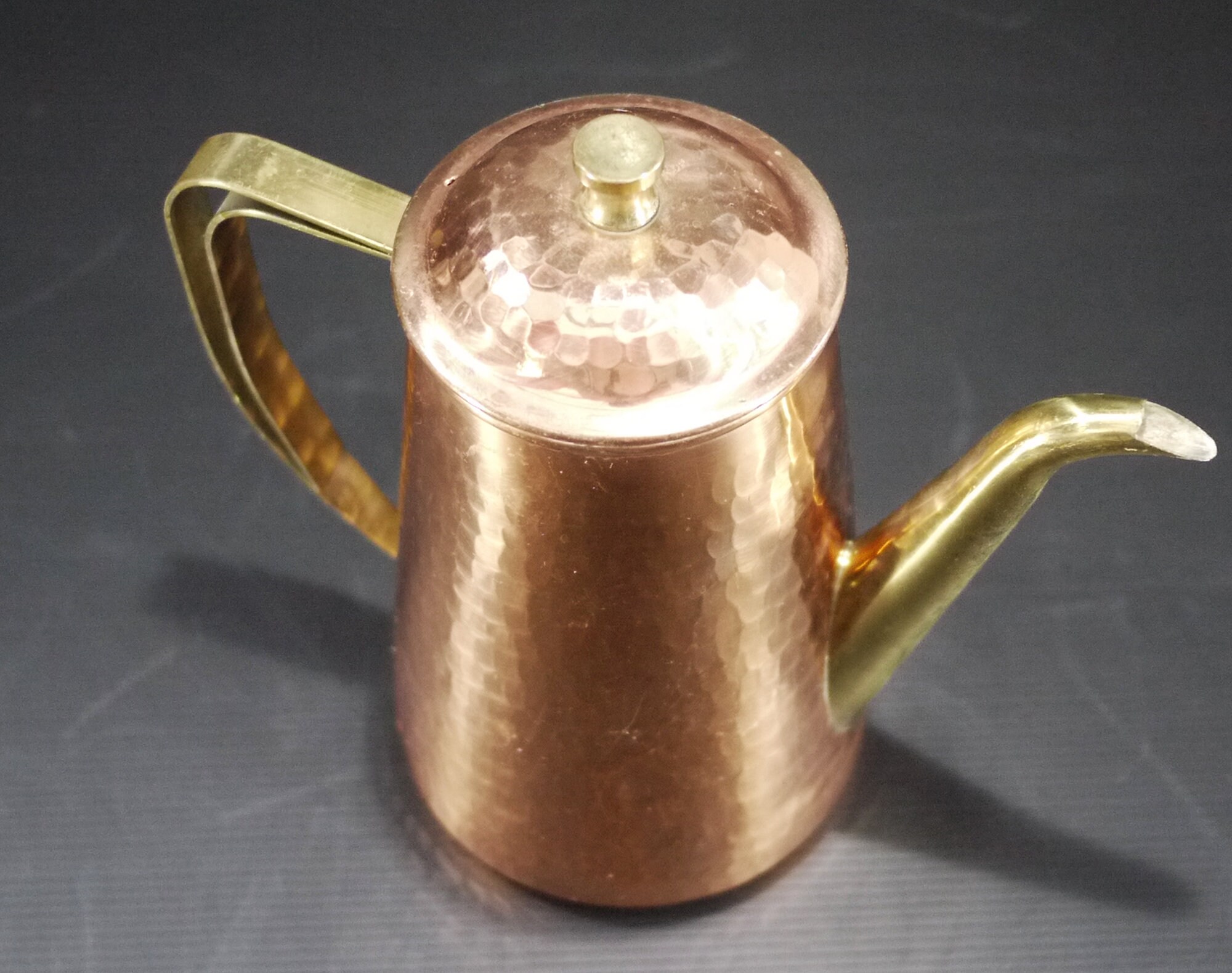 French Copper Coffee Pot with Brass Handle Rustic Kitchen Decor