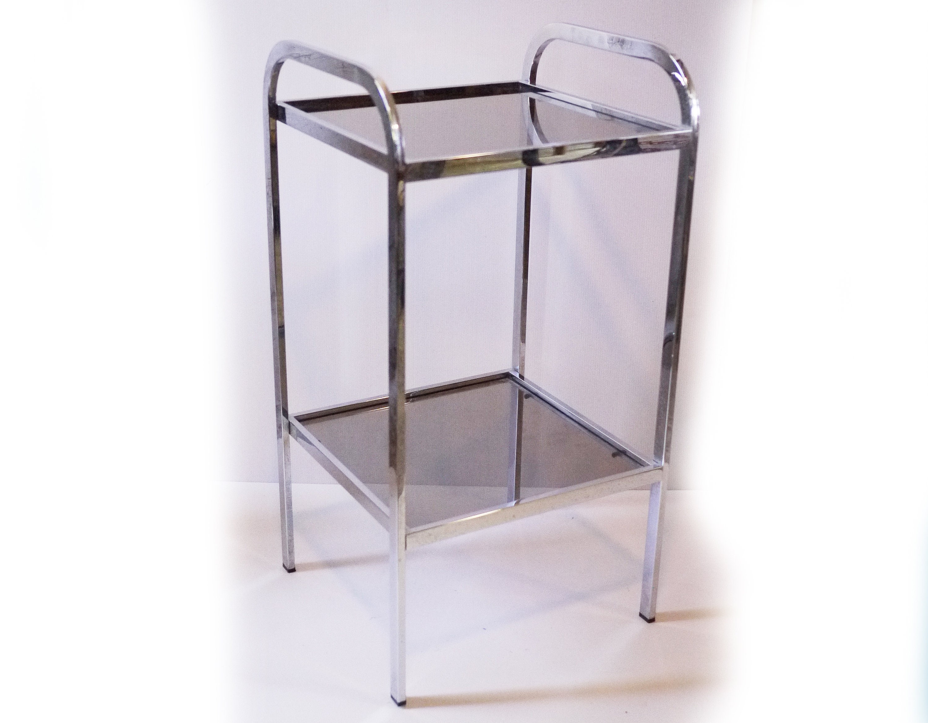 French Vintage Chrome and Glass Side Table