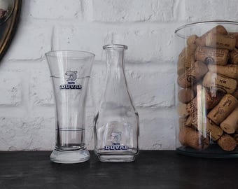 French Vintage Pastis Duval Small Water Jug and Glass Set