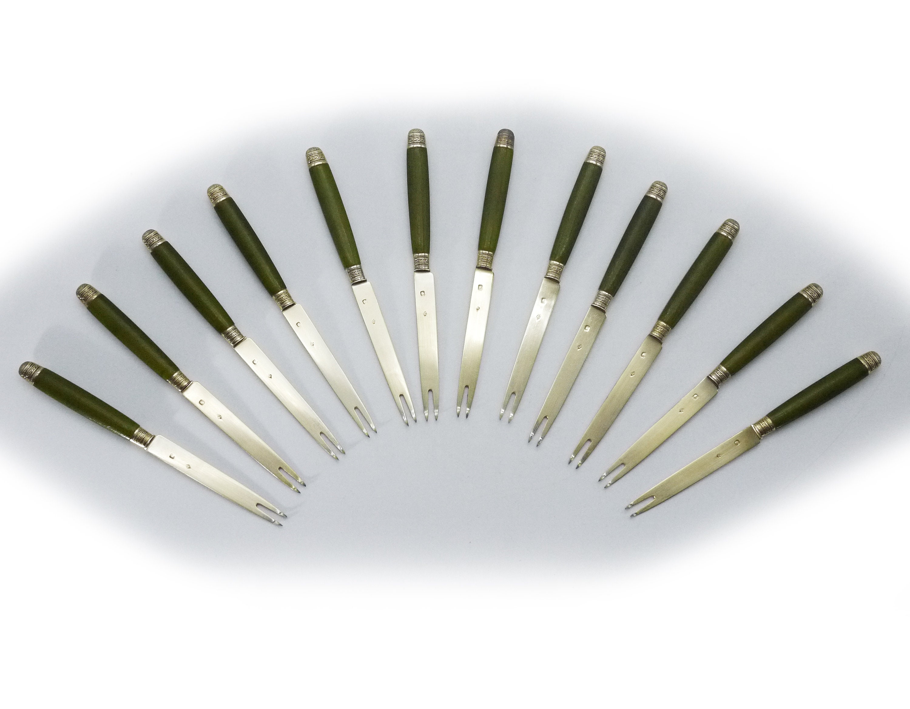 Antique Sterling Silver 12 Shellfish Forks By Robert Linzeler