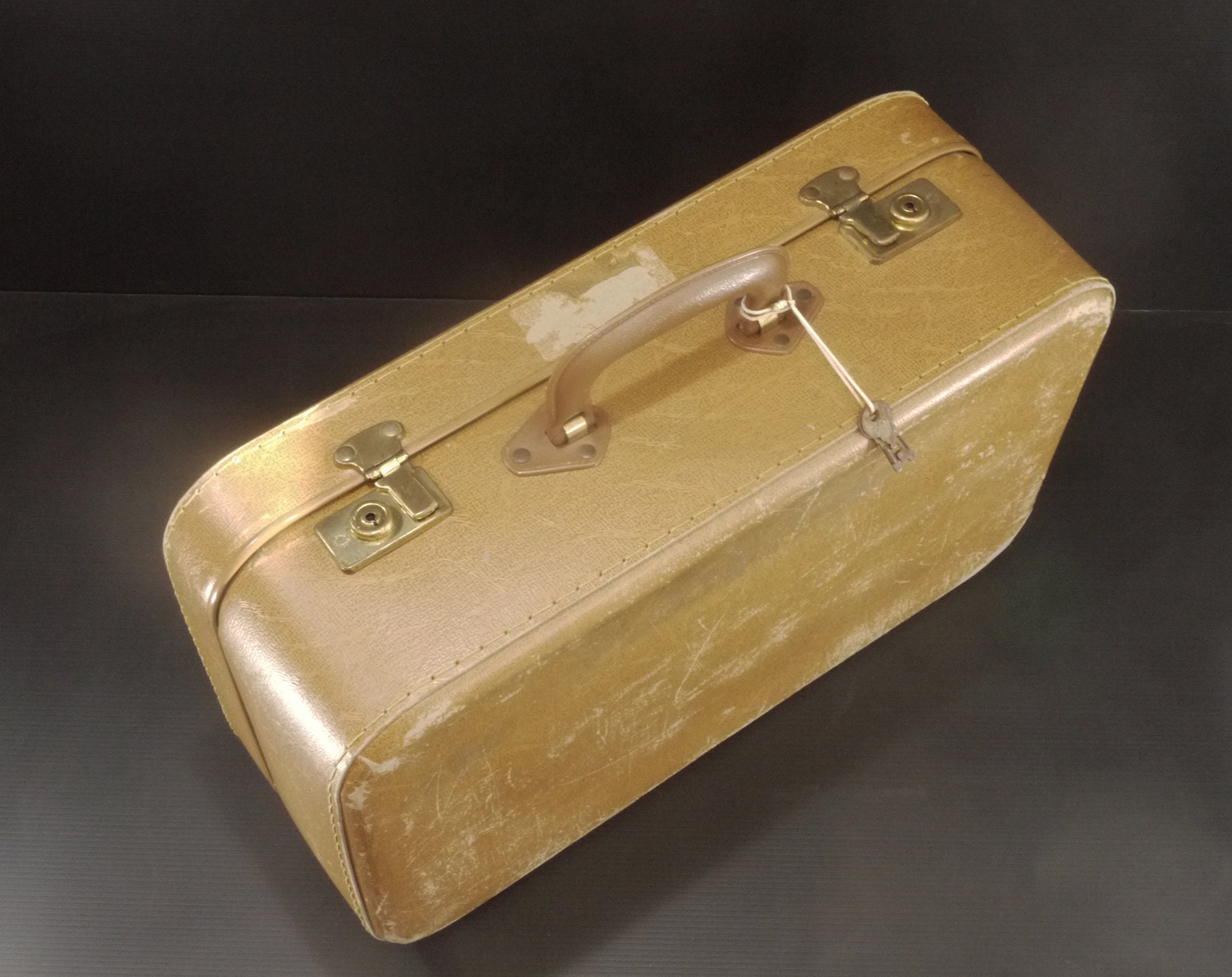 1950s French Cardboard Cabin Suitcase with Keys