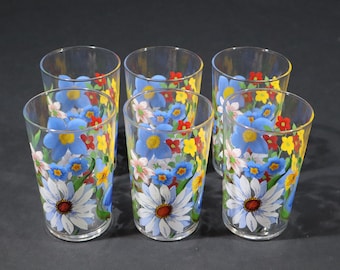 Vintage French 70s Flower Power Glass set