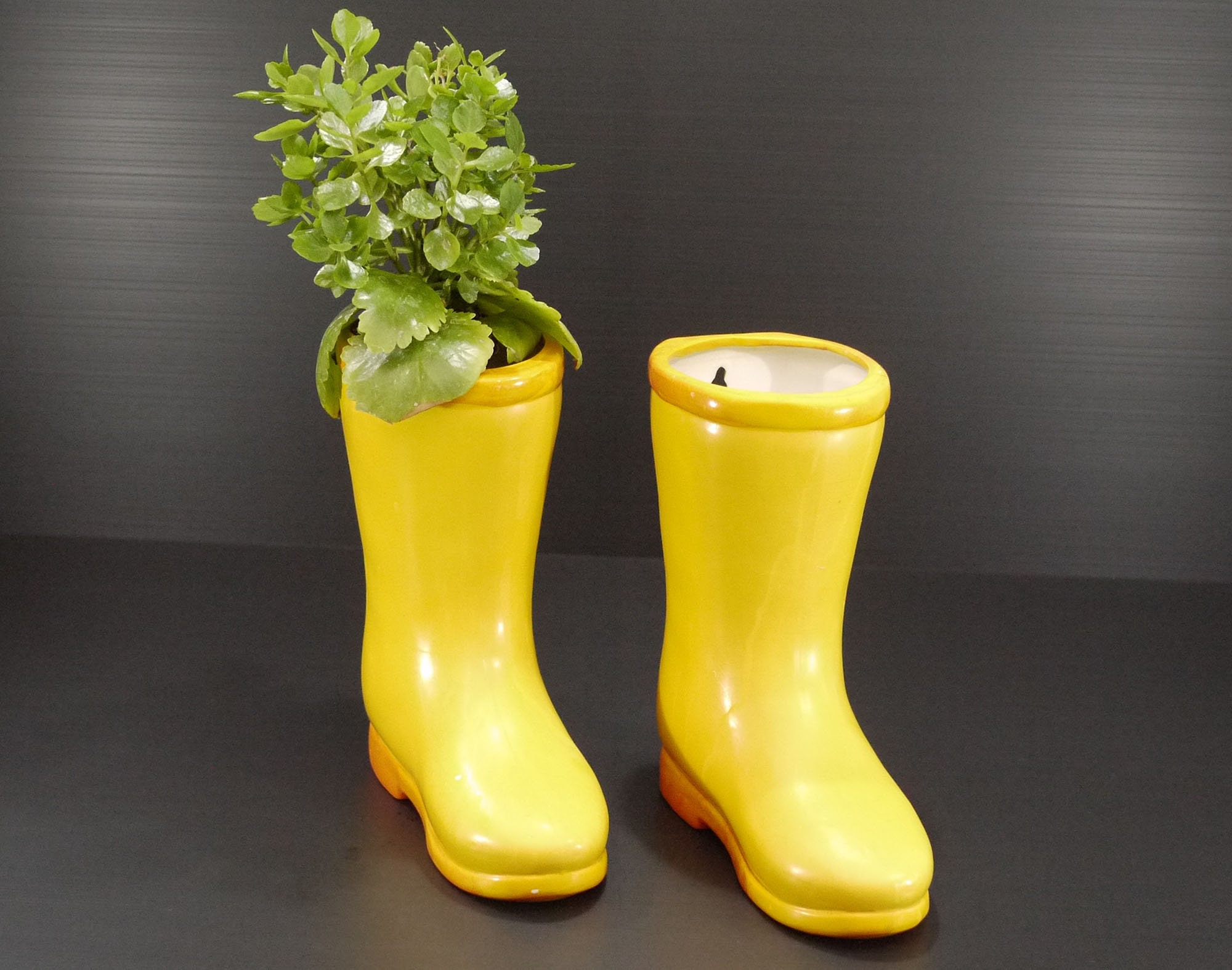 Pair of Vintage Yellow Boots Ceramic Vases