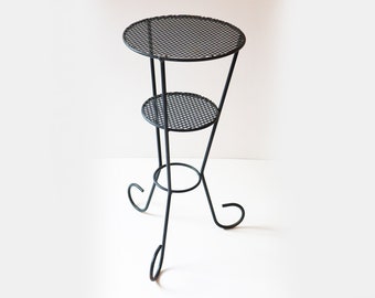 1950s Perforated Metal Side Table, Midcentury Modern Plant stand