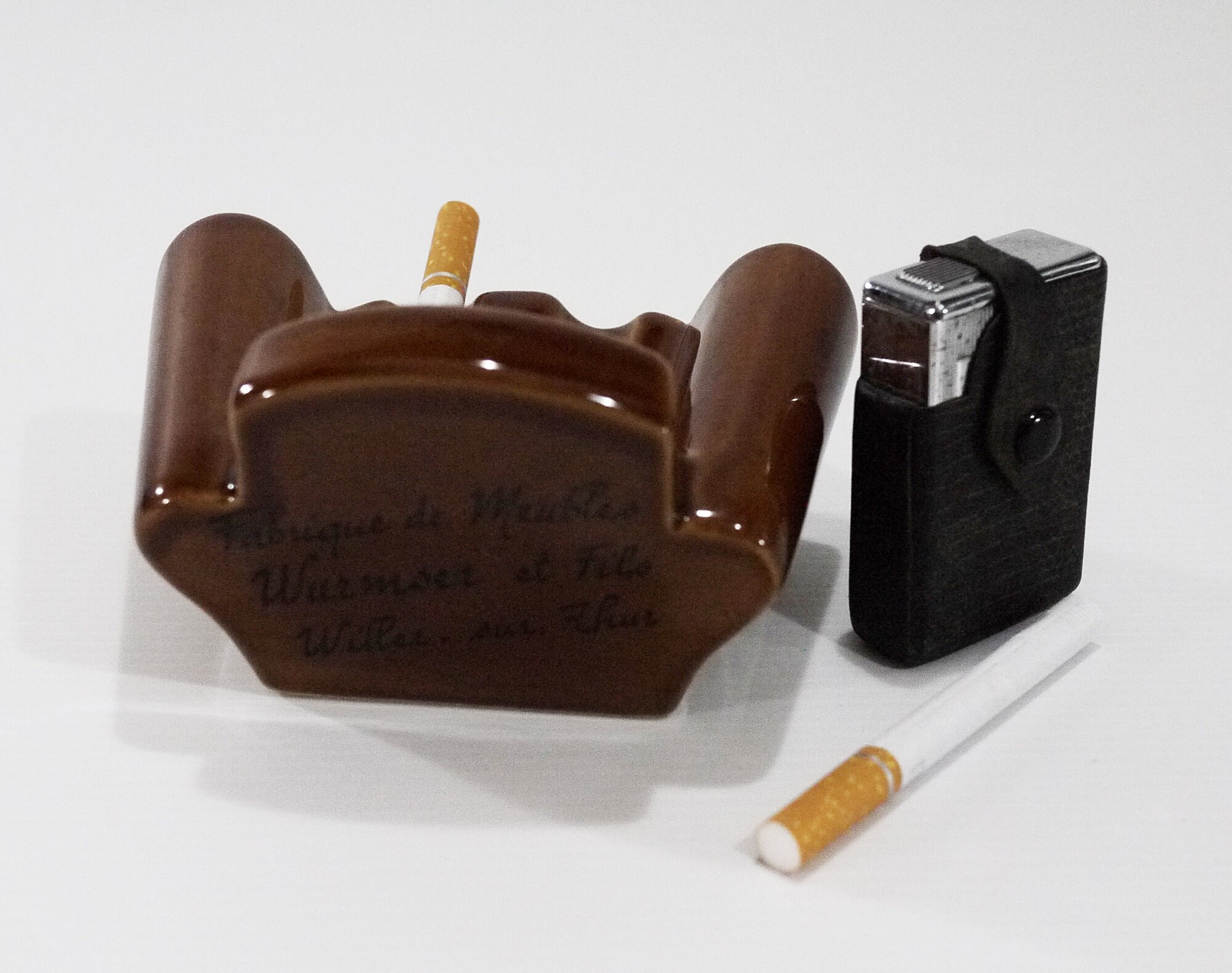 Vintage Glazed Ceramic Armchair French Ashtray