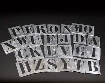 Antique Alphabet Stencil Set of 26 Zinc Letter Stencils Reusable Stencils - Industrial Chic Decor Pieces