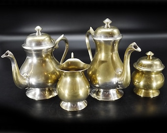 French Silver Plated Tea and Coffee Set Antique Teapot Coffee Pot Sugar and Creamer Set