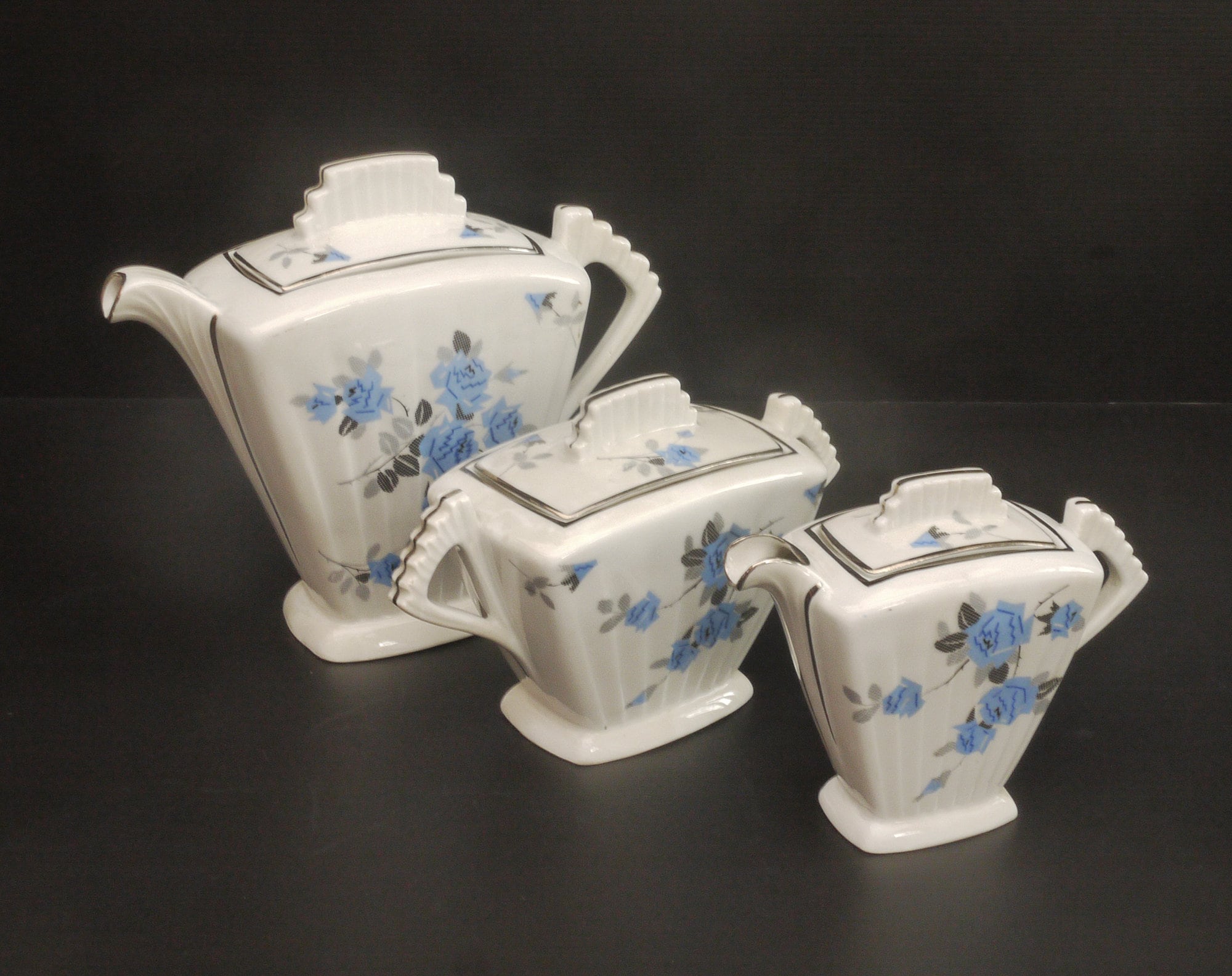 Art Deco French Limoges Floral Tea Set, S/3