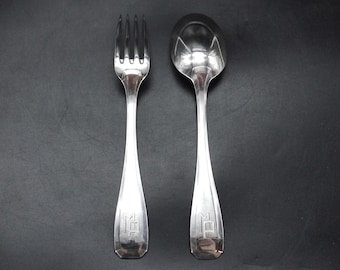 French Antique Silver Fork and Spoon with Box Sterling Silver Flatware by Antoine Lapparra, Monogram Gift