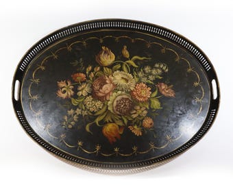 Antique Napoleon III Toleware Tray – Hand Painted French Serving Platter